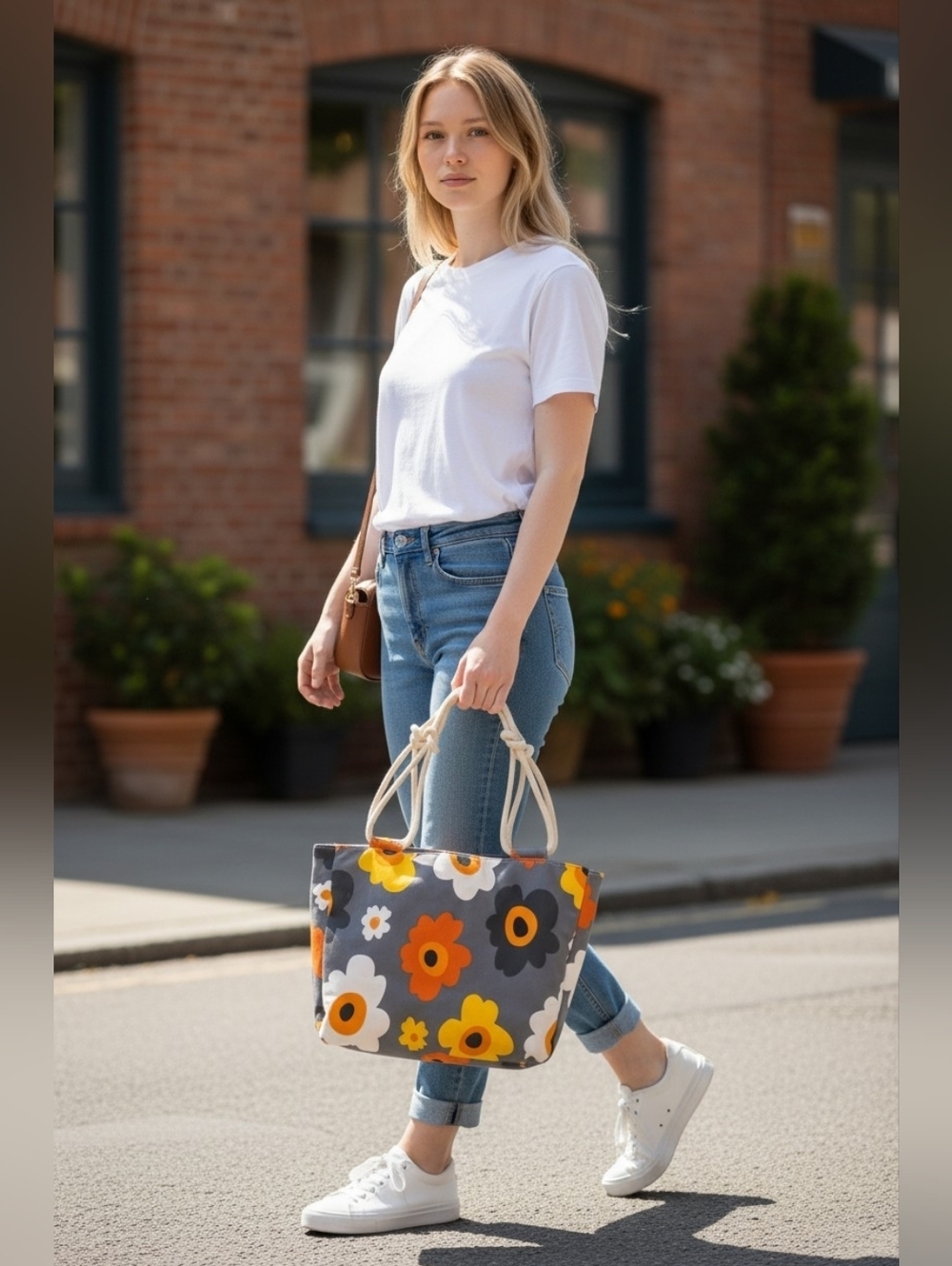 Farmhouse Is My Style Gray Canvas Tote with Orange & Yellow Flowers - Picture 10 of 13
